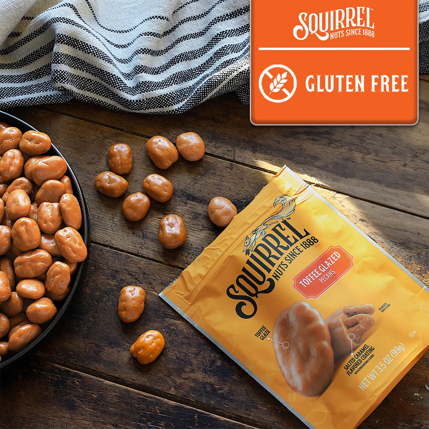 Squirrel Brand Sweet Brown Butter Cashews, 3.5 Ounces Resealable Bag, Gluten Free, Vegetarian