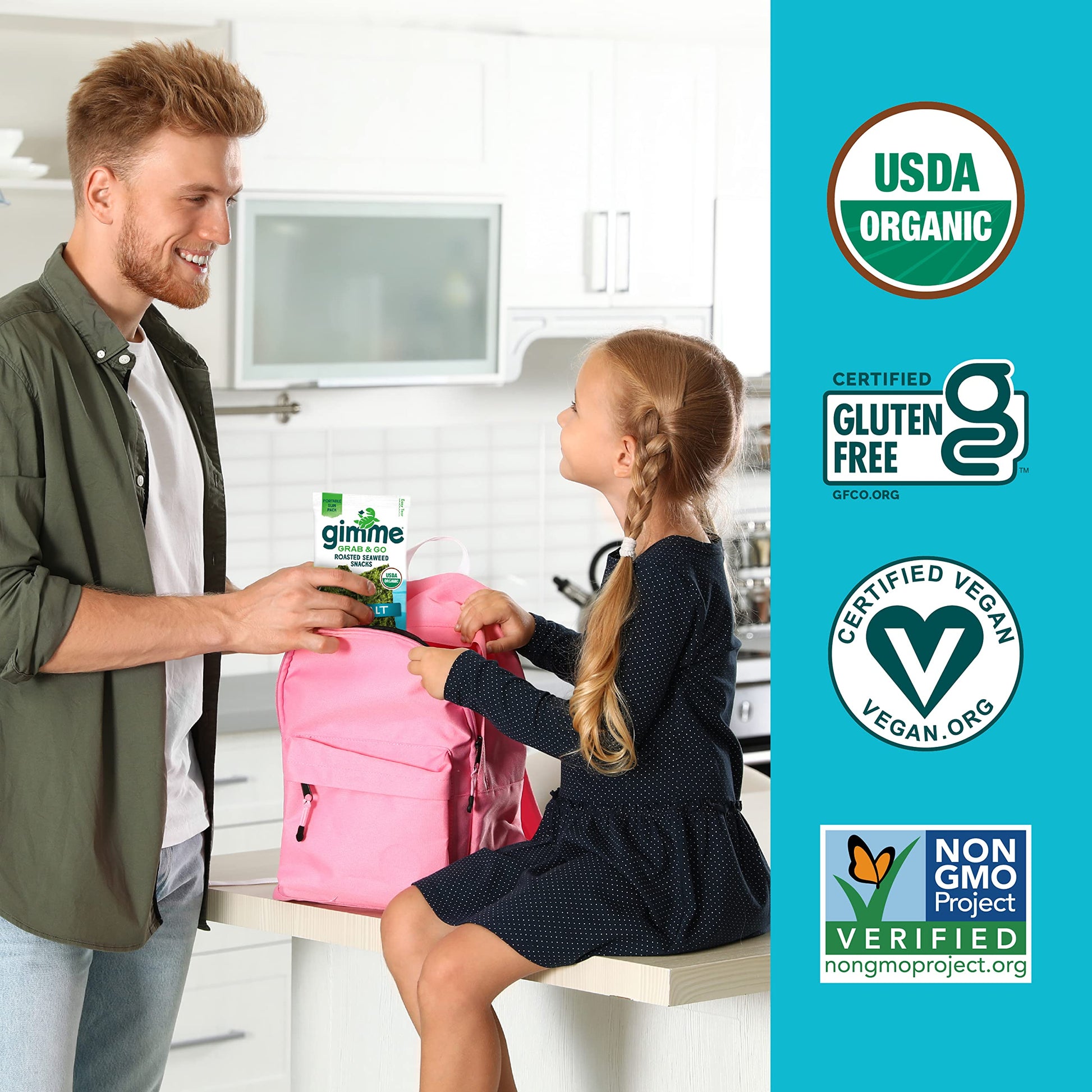 Gimme Seaweed Grab & Go Organic Premium Roasted Seaweed Snacks, Sea Salt & Avocado Oil, 5 Count Trayless, Keto, Vegan, Gluten-Free, Source of Omega3s, Healthy On-The-Go Snack for Kids & Adults - Collins Global Snack Store