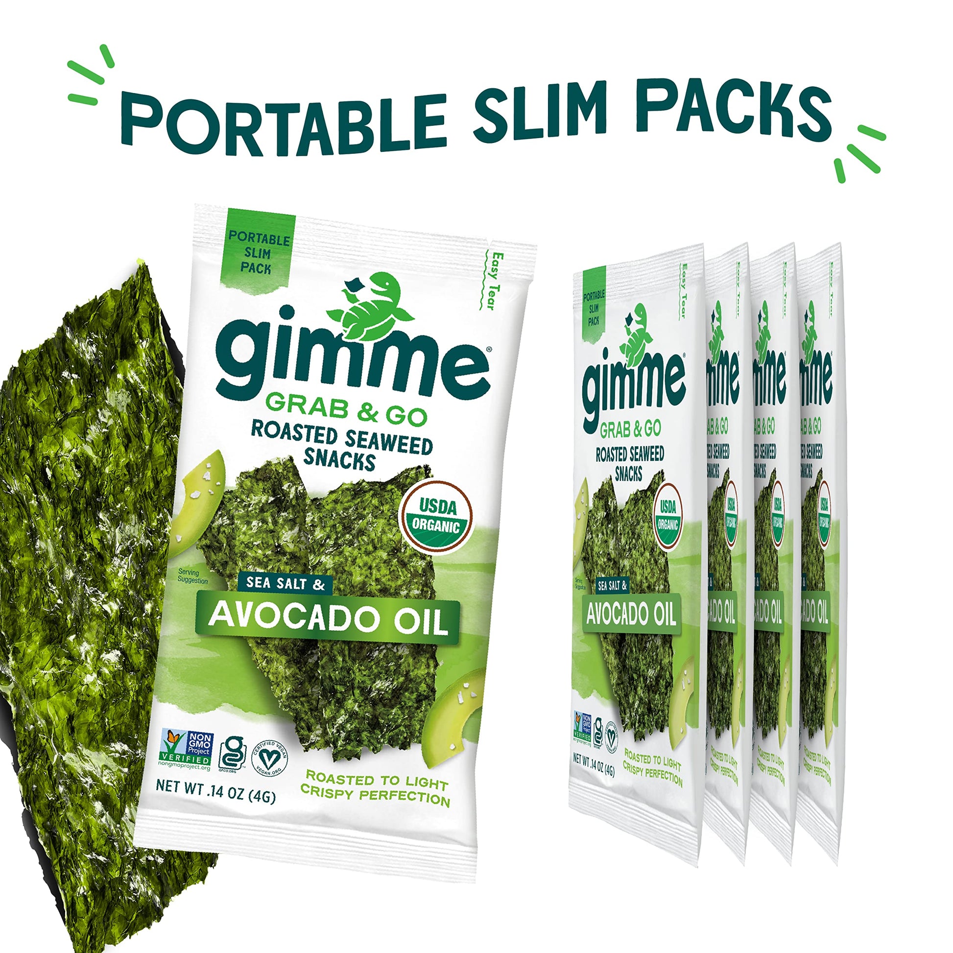 Gimme Seaweed Grab & Go Organic Premium Roasted Seaweed Snacks, Sea Salt & Avocado Oil, 5 Count Trayless, Keto, Vegan, Gluten-Free, Source of Omega3s, Healthy On-The-Go Snack for Kids & Adults - Collins Global Snack Store