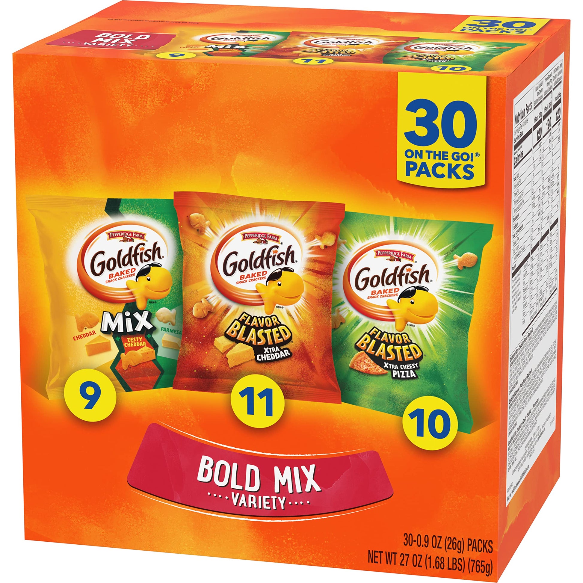 Goldfish Crackers Big Smiles Variety Pack with Cheddar, Colors, and Pretzels, Snack Packs, 30 Ct - Collins Global Snack Store
