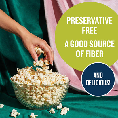 SkinnyPop Family Favorite Variety Pack displayed in a glass bowl, showcasing healthy popcorn that&