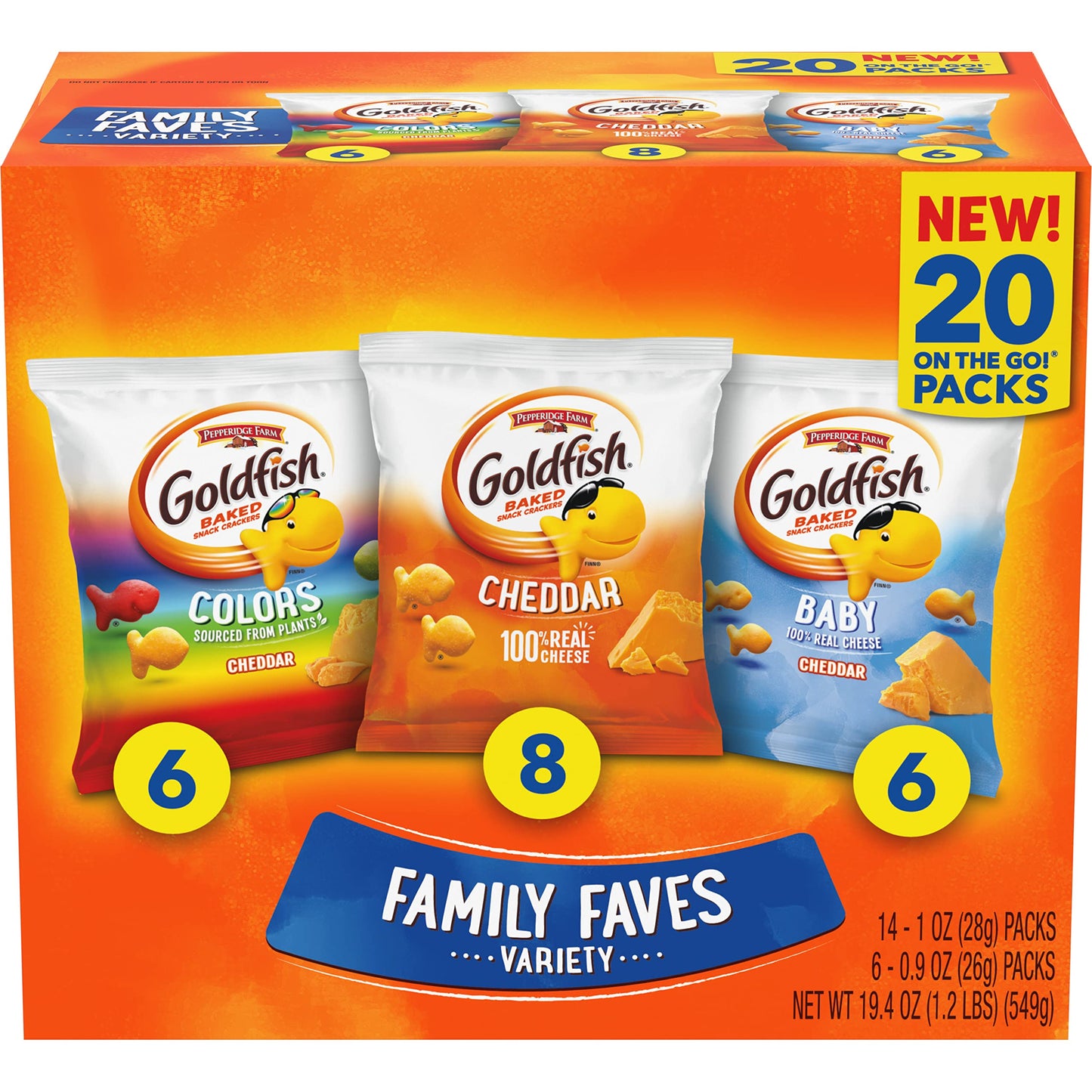Goldfish Crackers Big Smiles Variety Pack with Cheddar, Colors, and Pretzels, Snack Packs, 30 Ct