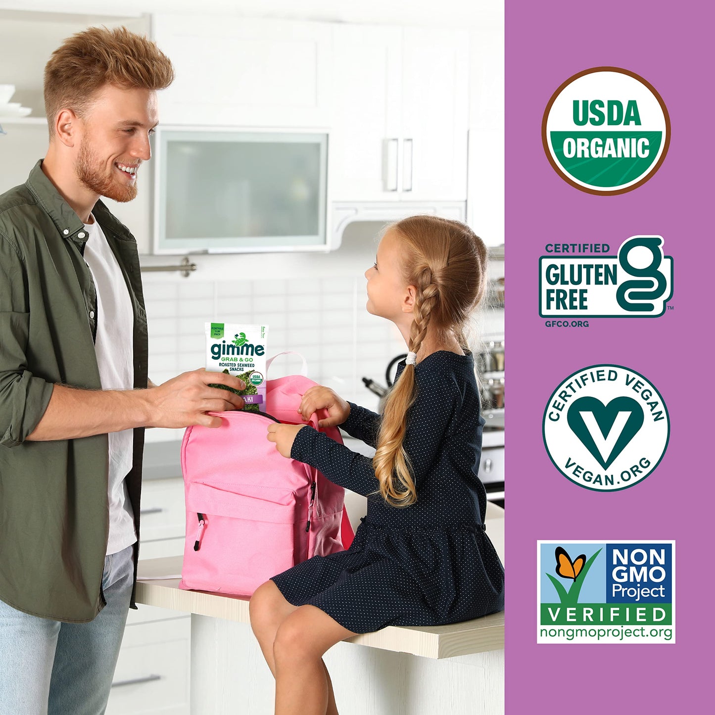 Gimme Seaweed Grab & Go Organic Premium Roasted Seaweed Snacks, Sea Salt & Avocado Oil, 5 Count Trayless, Keto, Vegan, Gluten-Free, Source of Omega3s, Healthy On-The-Go Snack for Kids & Adults - Collins Global Snack Store