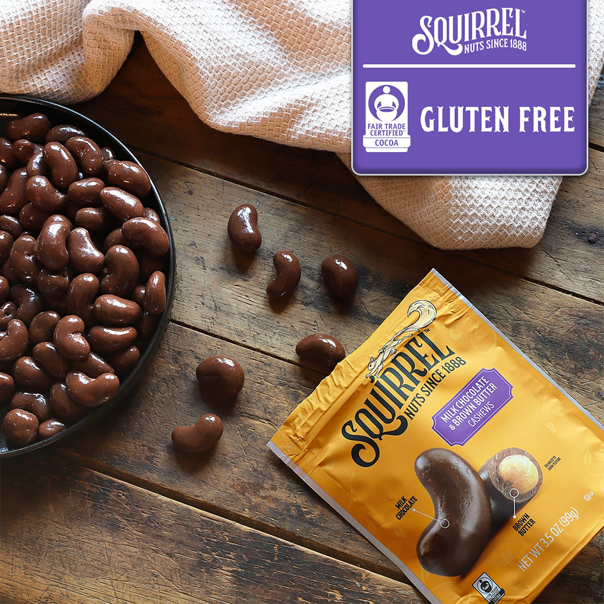 Squirrel Brand Sweet Brown Butter Cashews, 3.5 Ounces Resealable Bag, Gluten Free, Vegetarian - Collins Global Snack Store