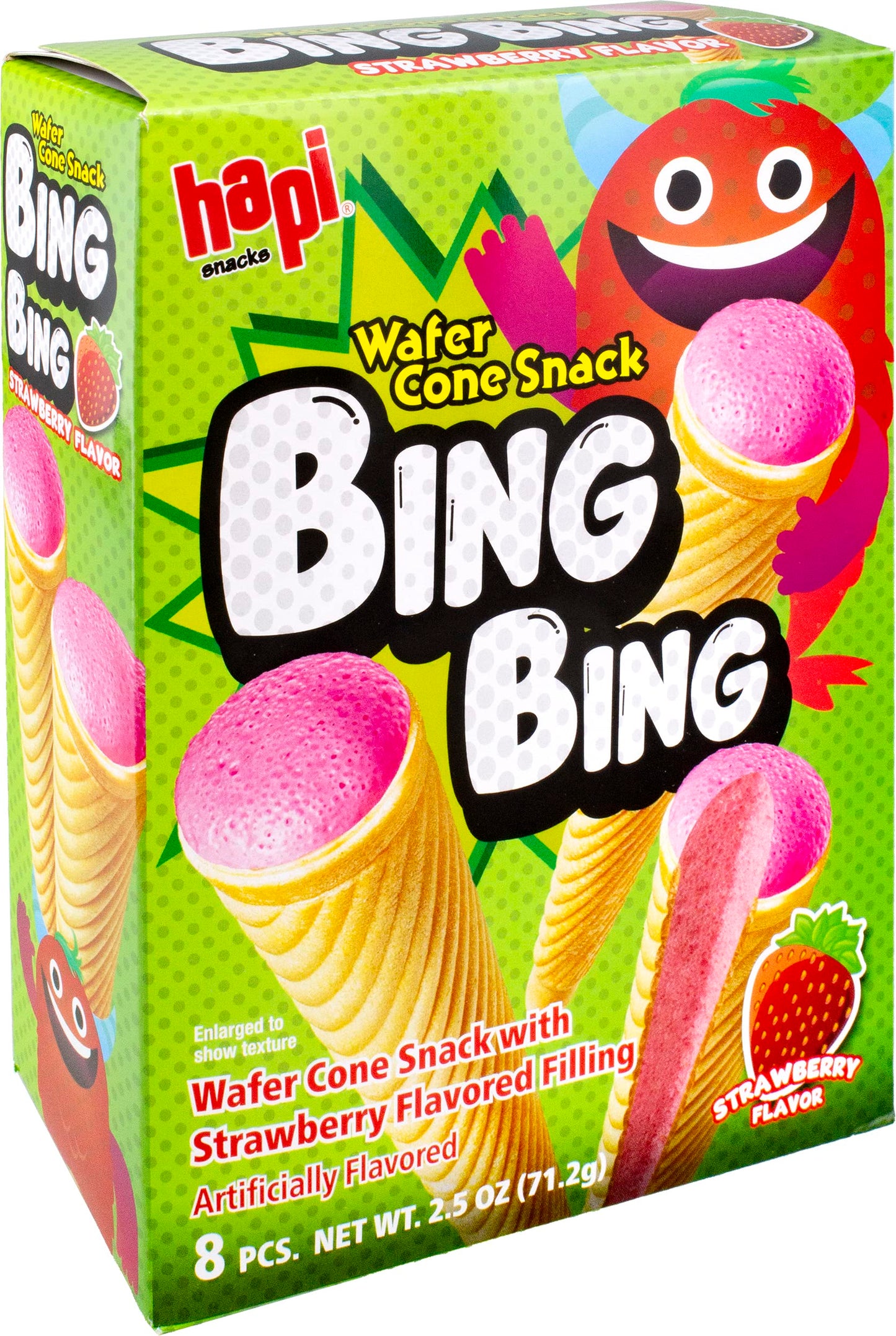 Hapi Bing Bing Cone Snack with Strawberry Flavored Filling, 2.5 Ounce - Collins Global Snack Store