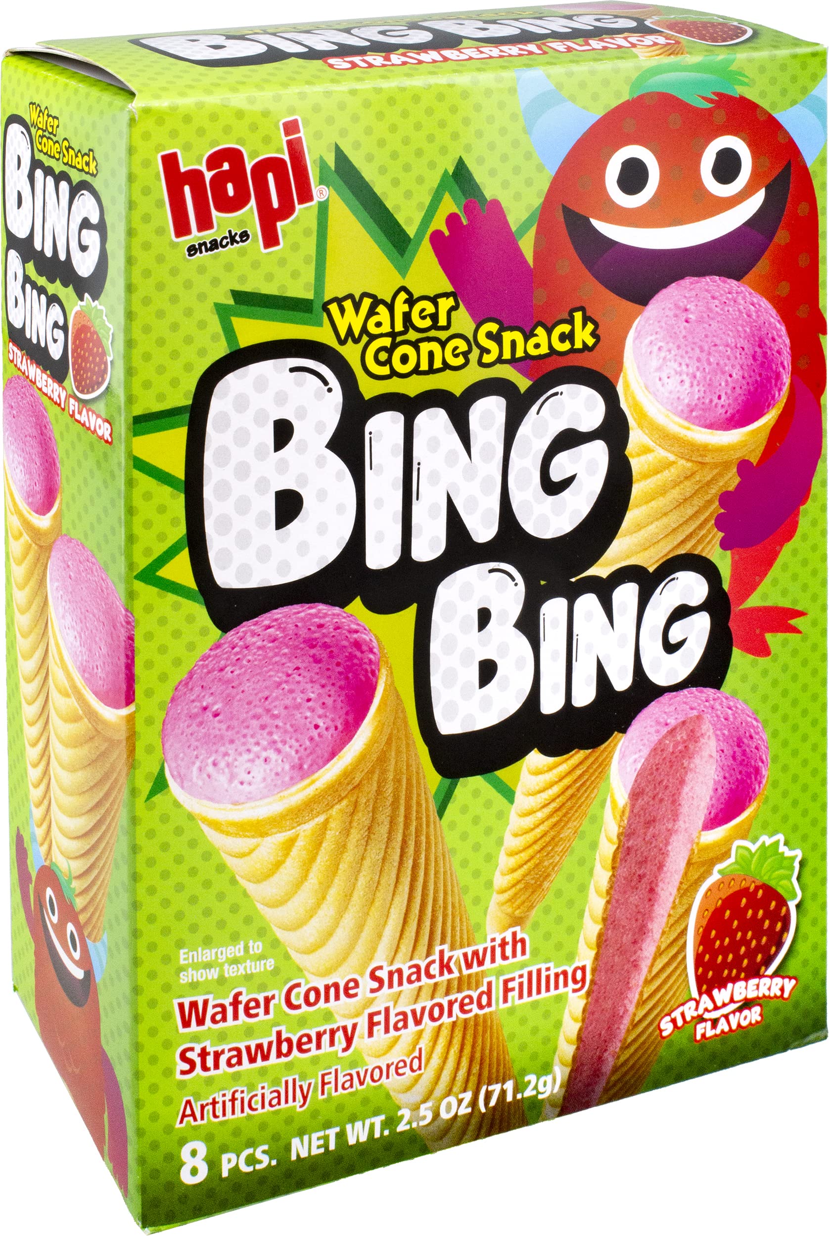 Hapi Bing Bing Cone Snack with Strawberry Flavored Filling, 2.5 Ounce - Collins Global Snack Store
