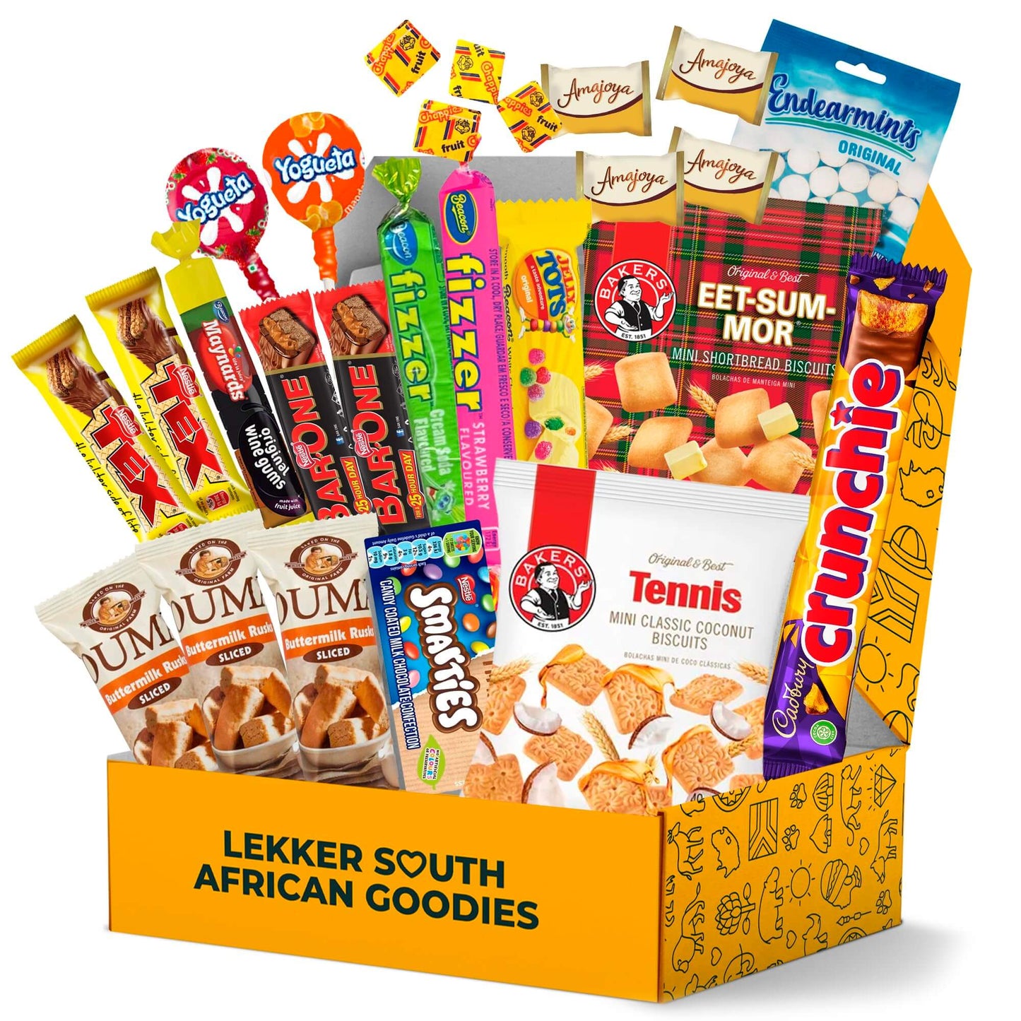 Treats from Home South African Snacks Food Box | Authentic African Candies, Chocolate Bars, & Treats | Perfect Christmas Gifts Includes Ouma Rusks, Smarties, & More | Best South African Products Care Package for Gifting & Sharing - 36 Units - Collins Global Snack Store