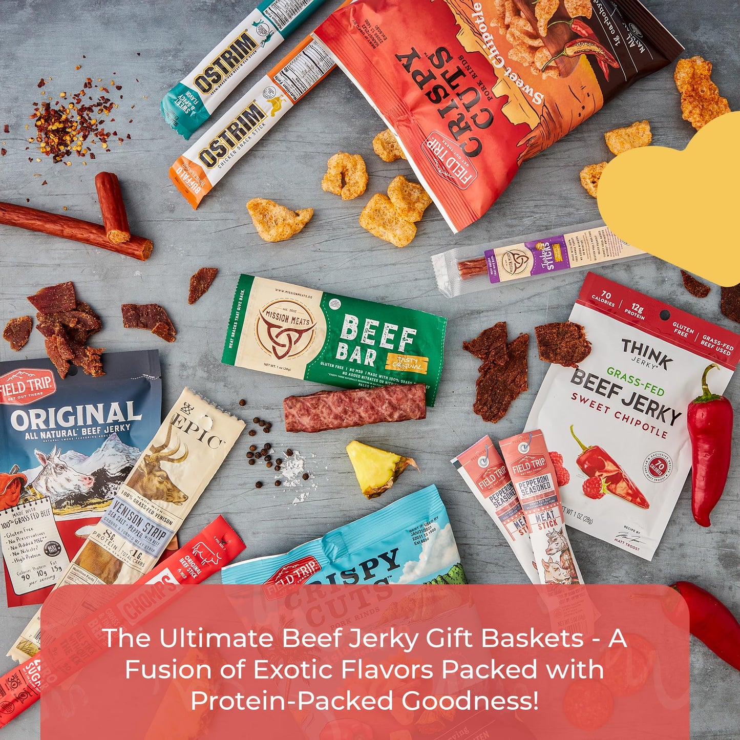 Beef Jerky Gift Basket For Men - Exotic Jerky Variety Pack, Delicious Protein-Packed Snack Box for Dad, Husband - Birthday, Holiday Food Treats for Adults - Unique Food Gifts for Men Who Want Nothing - Collins Global Snack Store