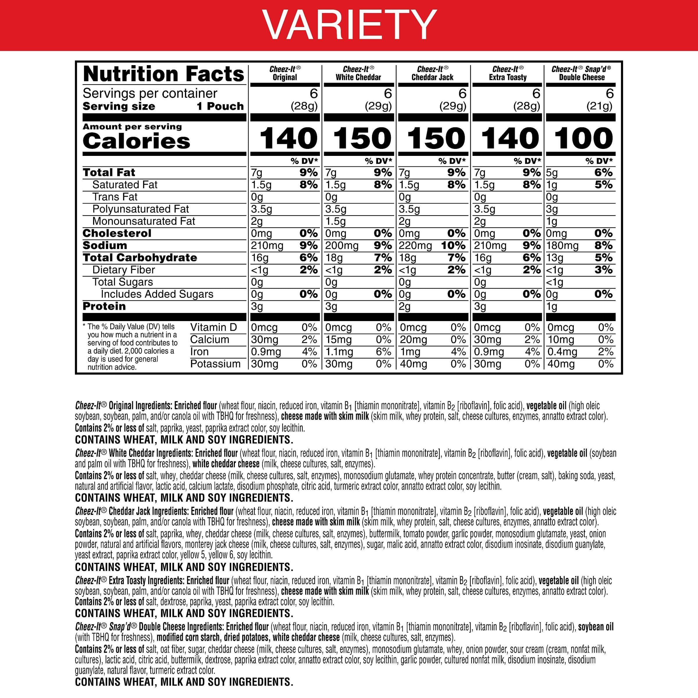 Cheez-It Cheese Crackers, Baked Snack Crackers, Lunch Snacks, Variety Pack, 12.1oz Box (12 Packs) - Collins Global Snack Store