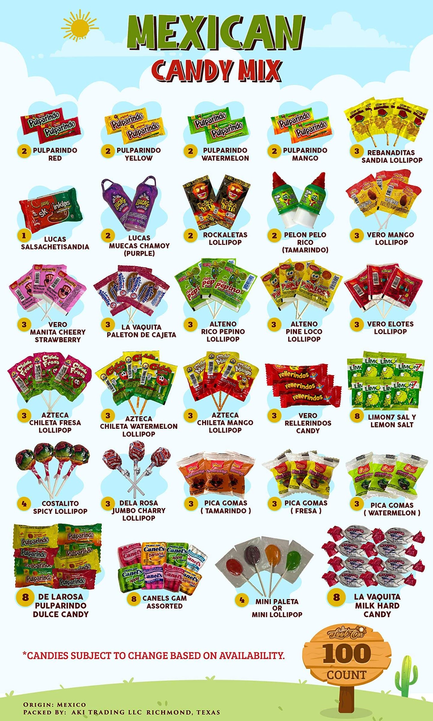 Mix Dulces Mexicanos surtidos candy, Such as Sweet, Sour and Chili with Tangy taste of our Variety Pack – Authentic Assortment Mexican candy (50 Count), by LookOn. - Collins Global Snack Store