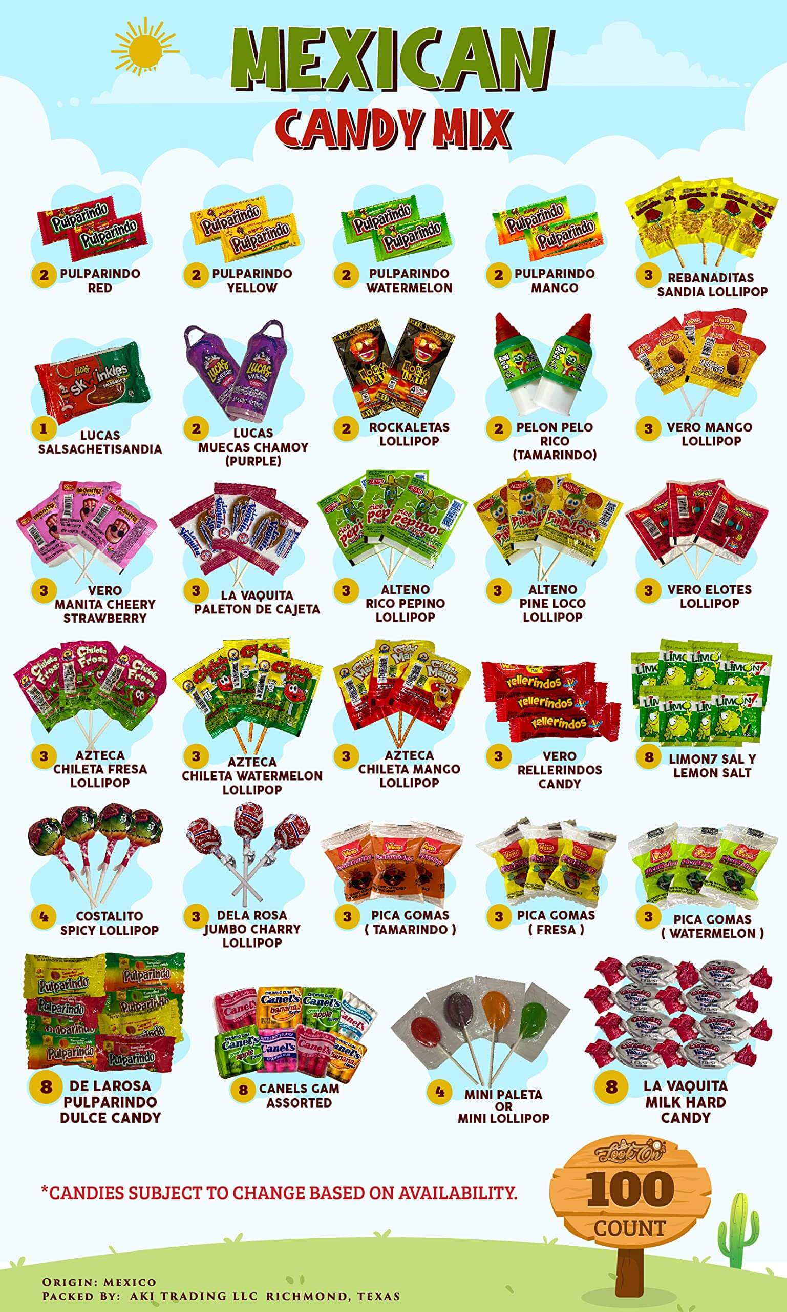 Mix Dulces Mexicanos surtidos candy, Such as Sweet, Sour and Chili with Tangy taste of our Variety Pack – Authentic Assortment Mexican candy (50 Count), by LookOn. - Collins Global Snack Store
