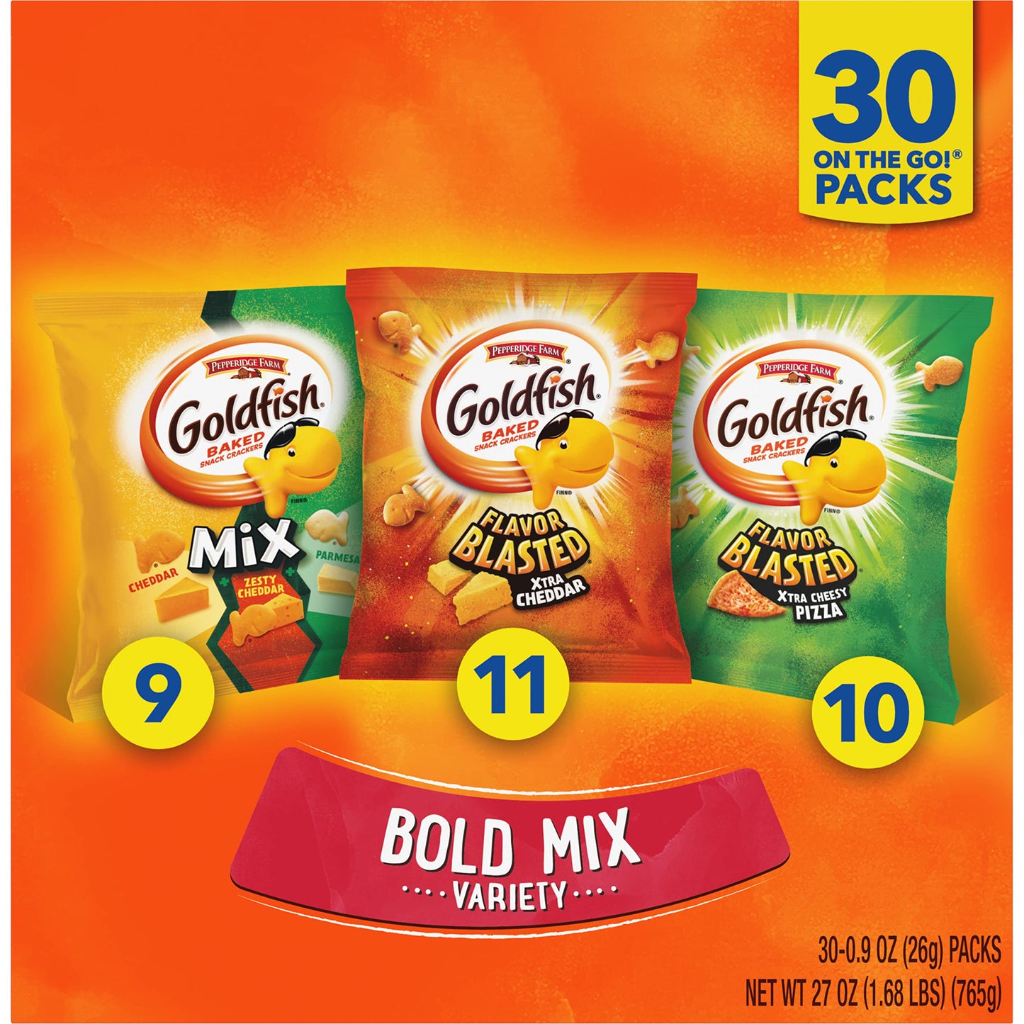 Goldfish Crackers Big Smiles Variety Pack with Cheddar, Colors, and Pretzels, Snack Packs, 30 Ct - Collins Global Snack Store