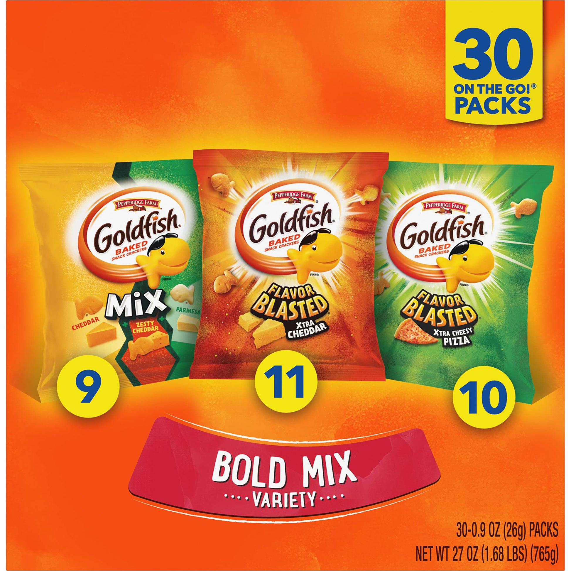 Goldfish Crackers Big Smiles Variety Pack with Cheddar, Colors, and Pretzels, Snack Packs, 30 Ct - Collins Global Snack Store