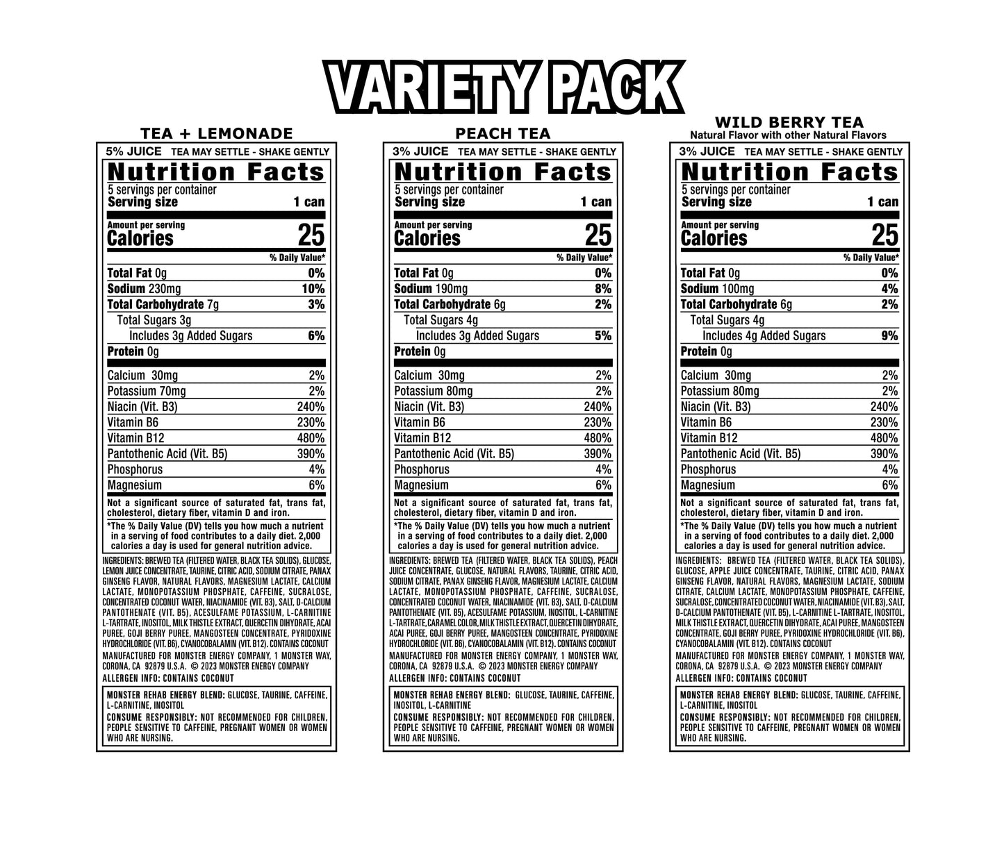 Monster Rehab Peach Tea + Energy, Energy Iced Tea, 15.5 Ounce (Pack of 24) - Collins Global Snack Store