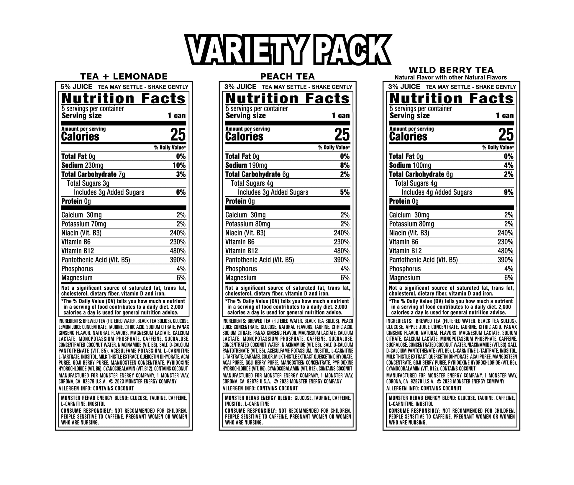 Monster Rehab Peach Tea + Energy, Energy Iced Tea, 15.5 Ounce (Pack of 24) - Collins Global Snack Store