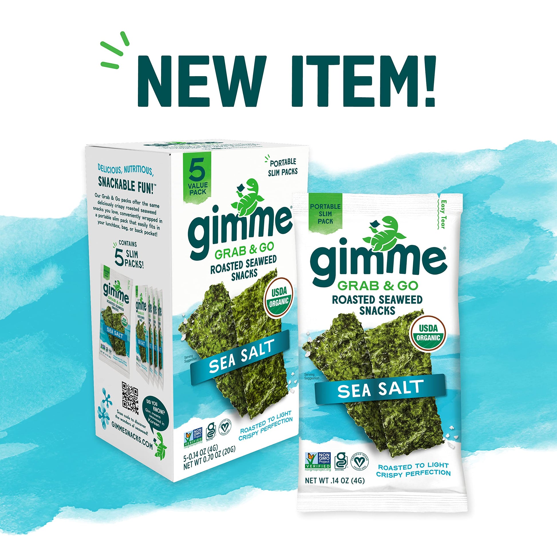 Gimme Seaweed Grab & Go Organic Premium Roasted Seaweed Snacks, Sea Salt & Avocado Oil, 5 Count Trayless, Keto, Vegan, Gluten-Free, Source of Omega3s, Healthy On-The-Go Snack for Kids & Adults - Collins Global Snack Store