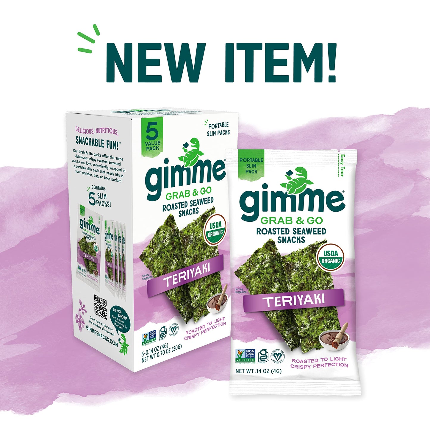 Gimme Seaweed Grab & Go Organic Premium Roasted Seaweed Snacks, Sea Salt & Avocado Oil, 5 Count Trayless, Keto, Vegan, Gluten-Free, Source of Omega3s, Healthy On-The-Go Snack for Kids & Adults - Collins Global Snack Store