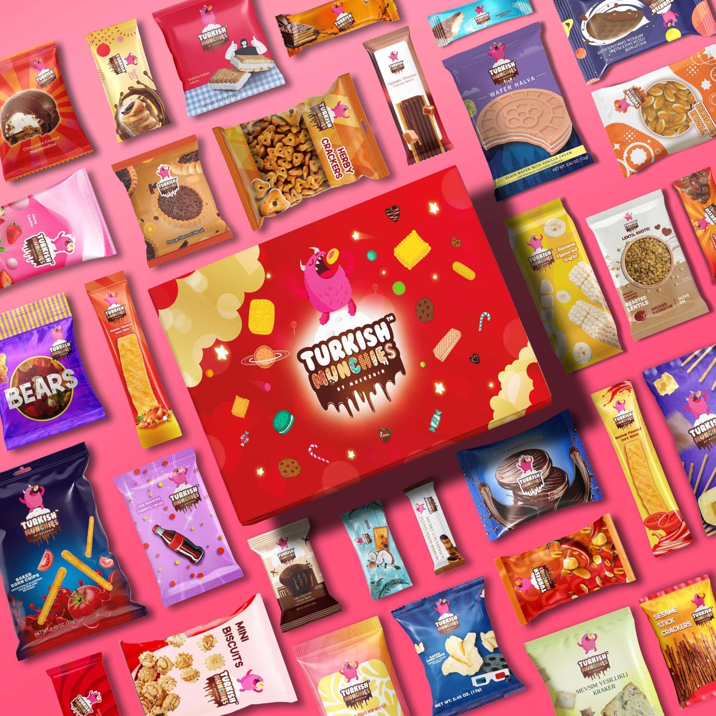 Midi International Snack Box | Premium Exotic Foreign Snacks | Unique Snack Food Gifts Included | Light Blue Space Theme | Candies from Around the World | 12 Full-Size + 1 Bonus Snacks - Collins Global Snack Store