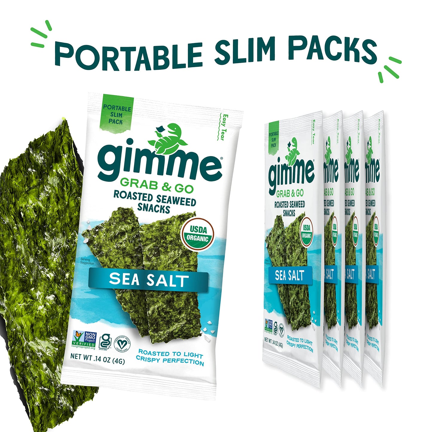Gimme Seaweed Grab & Go Organic Premium Roasted Seaweed Snacks, Sea Salt & Avocado Oil, 5 Count Trayless, Keto, Vegan, Gluten-Free, Source of Omega3s, Healthy On-The-Go Snack for Kids & Adults - Collins Global Snack Store