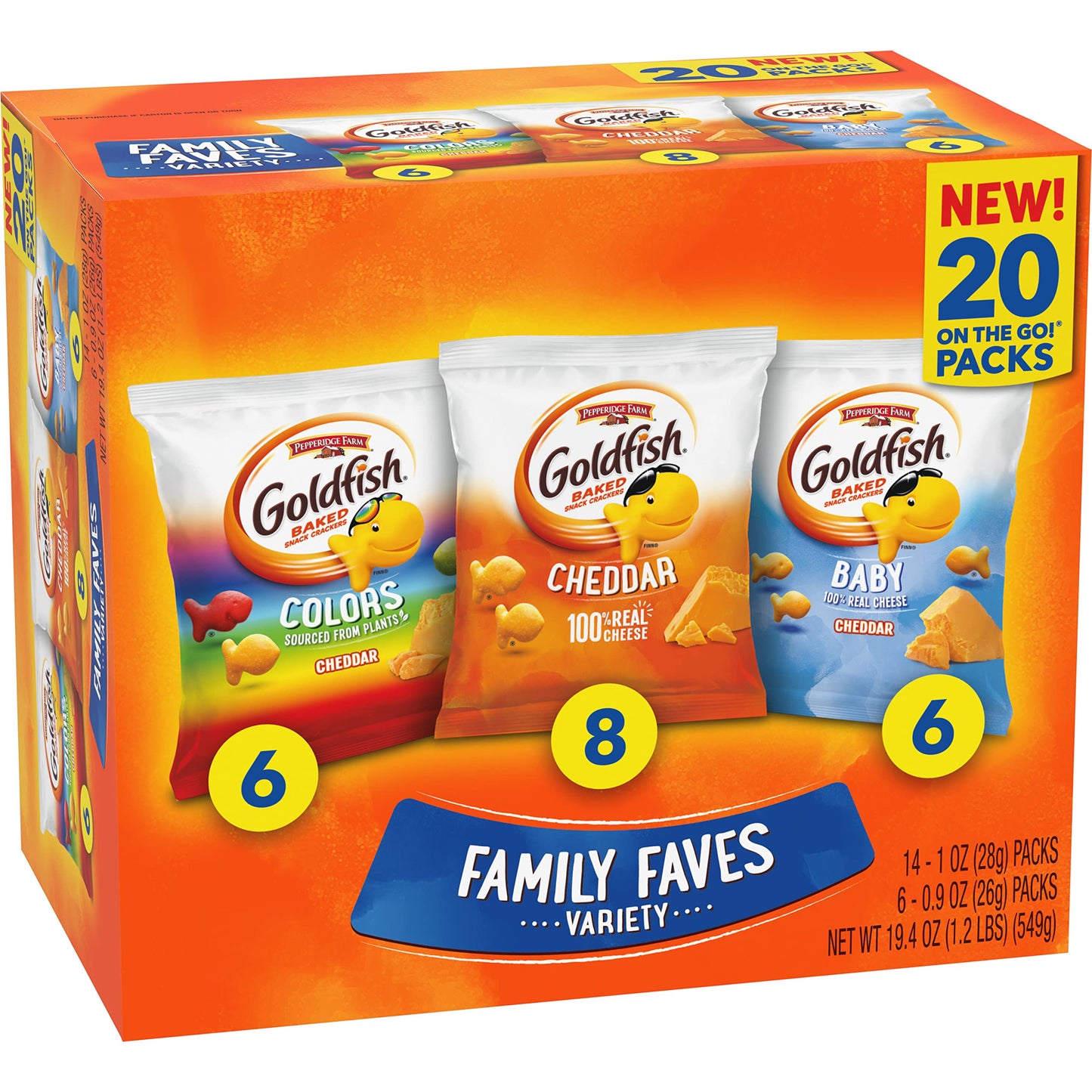 Goldfish Crackers Big Smiles Variety Pack with Cheddar, Colors, and Pretzels, Snack Packs, 30 Ct