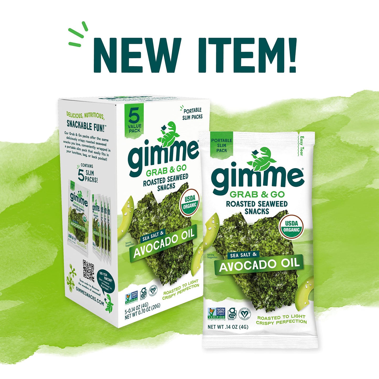 Gimme Seaweed Grab & Go Organic Premium Roasted Seaweed Snacks, Sea Salt & Avocado Oil, 5 Count Trayless, Keto, Vegan, Gluten-Free, Source of Omega3s, Healthy On-The-Go Snack for Kids & Adults - Collins Global Snack Store